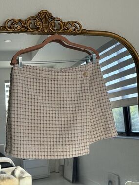 House of Harlow 1960 Pink and Cream Plaid Tweed Mini Skirt